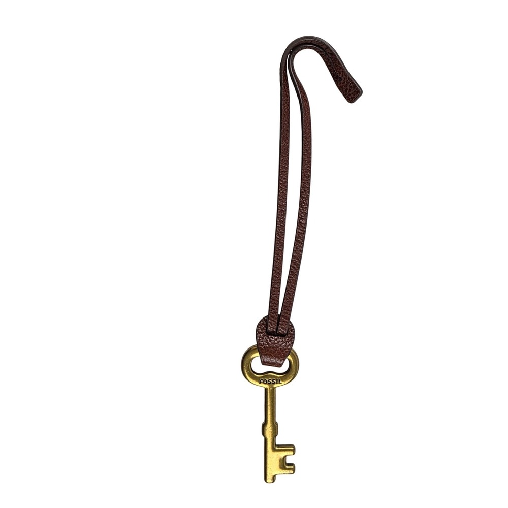 Fossil Brown Leather Skeleton Key Bag Charm Replacement Antique Brass Hardware
